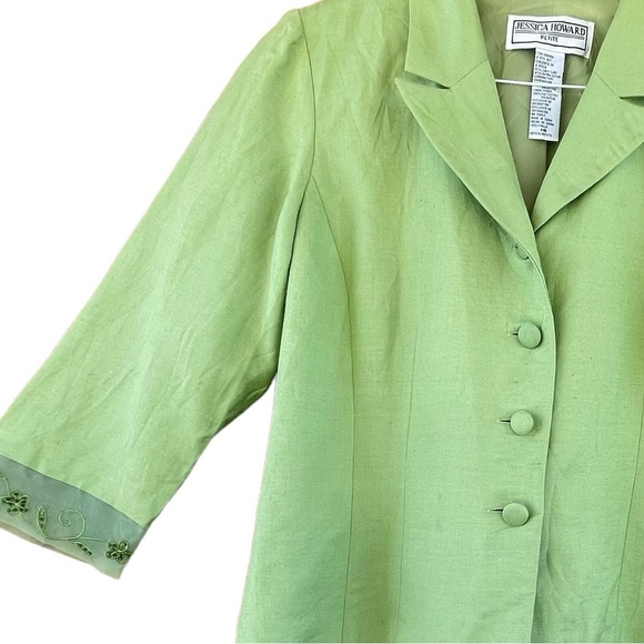 Jessica Howard women’s 14 linen blend lime green 3/4 sleeve blazer beaded detail - Picture 2 of 7